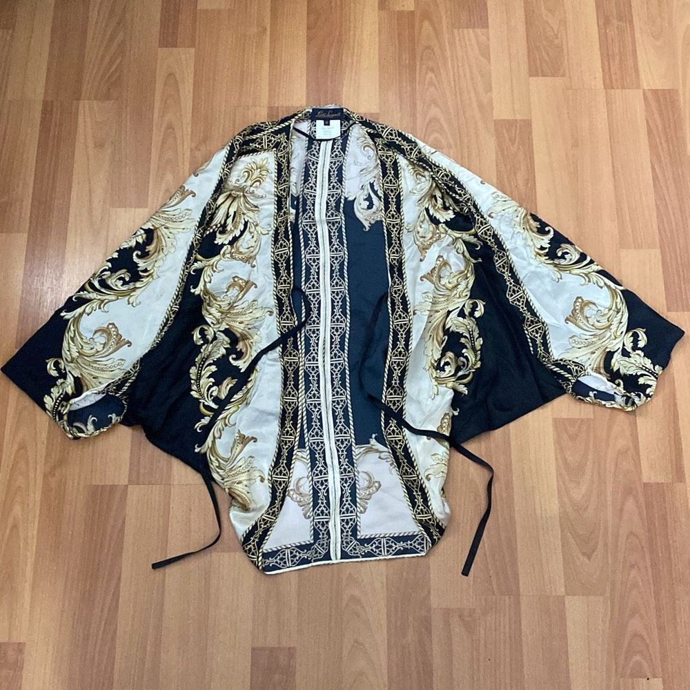 Vintage Luisa Spagnoli Silk Blouse Black Gold Women Made in Italy